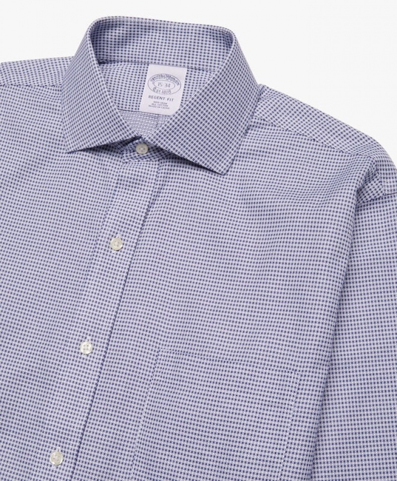 Grey Brooks Brothers Regular Fit Blue Non-Iron Spread Collar Men Shirts | NOC-630859