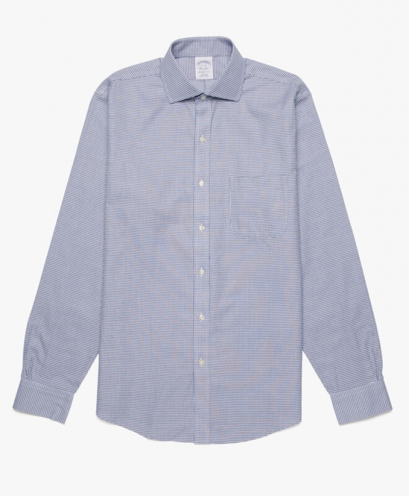 Grey Brooks Brothers Regular Fit Blue Non-Iron Spread Collar Men Shirts | NOC-630859