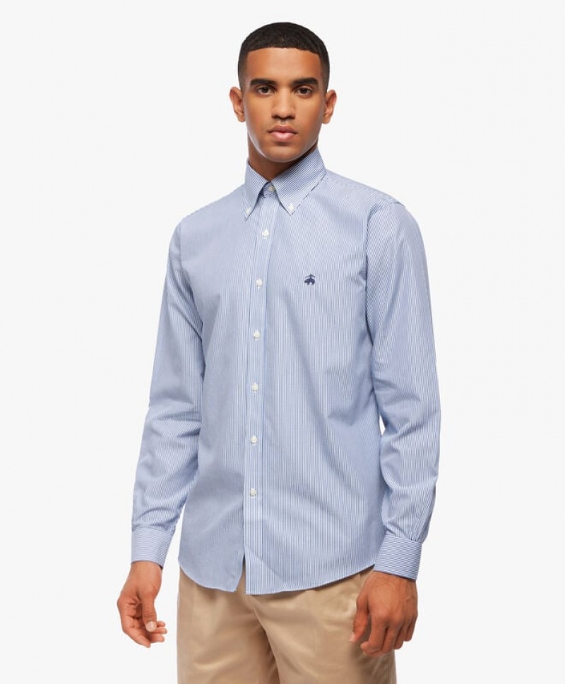 Grey Brooks Brothers Regular Fit Blue Non-Iron Button Down Men Shirts | IES-428069