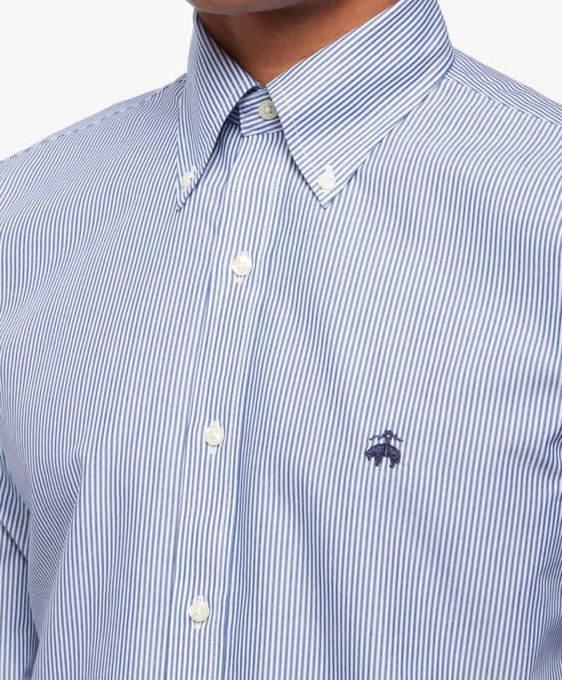 Grey Brooks Brothers Regular Fit Blue Non-Iron Button Down Men Shirts | IES-428069