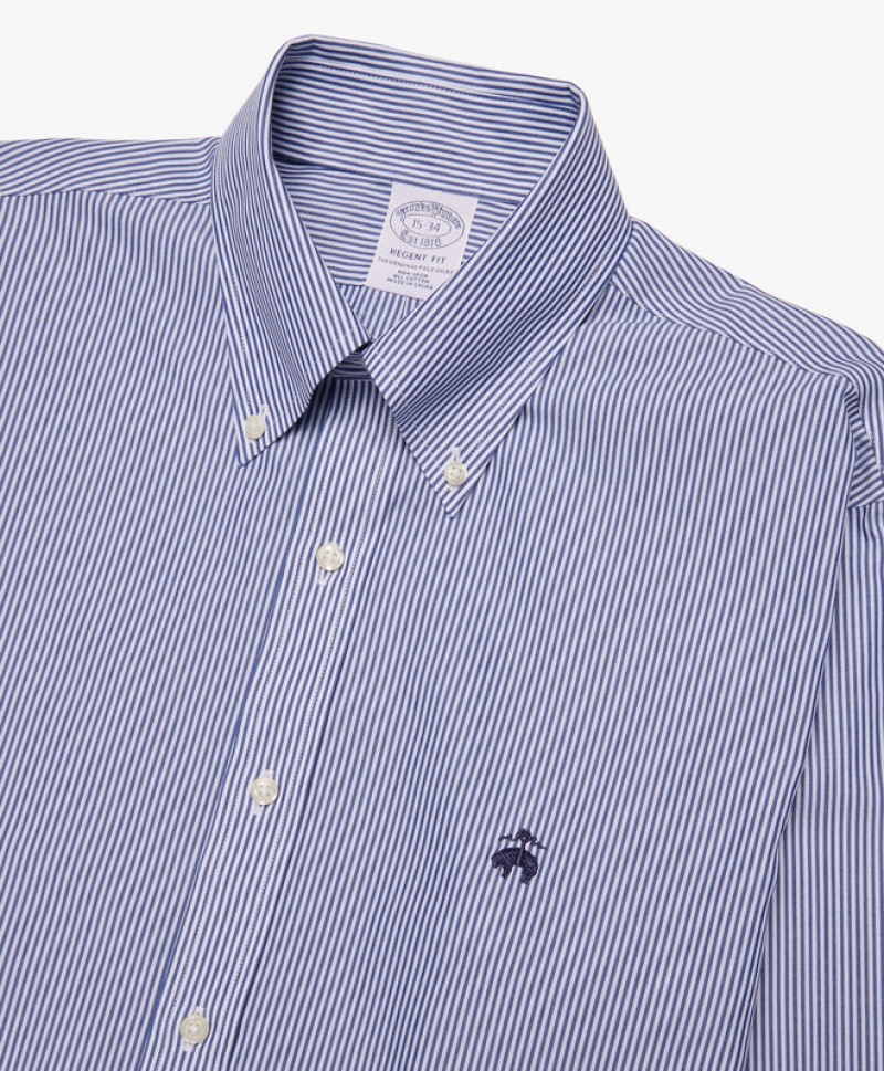 Grey Brooks Brothers Regular Fit Blue Non-Iron Button Down Men Shirts | IES-428069