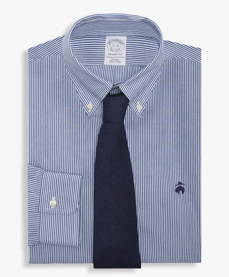 Grey Brooks Brothers Regular Fit Blue Non-Iron Button Down Men Shirts | IES-428069