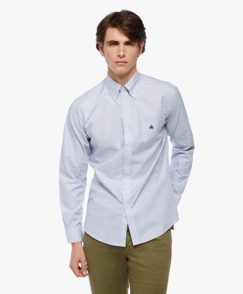 Grey Brooks Brothers Regular Fit Blue Non-Iron Button Down Men Shirts | XMG-920135