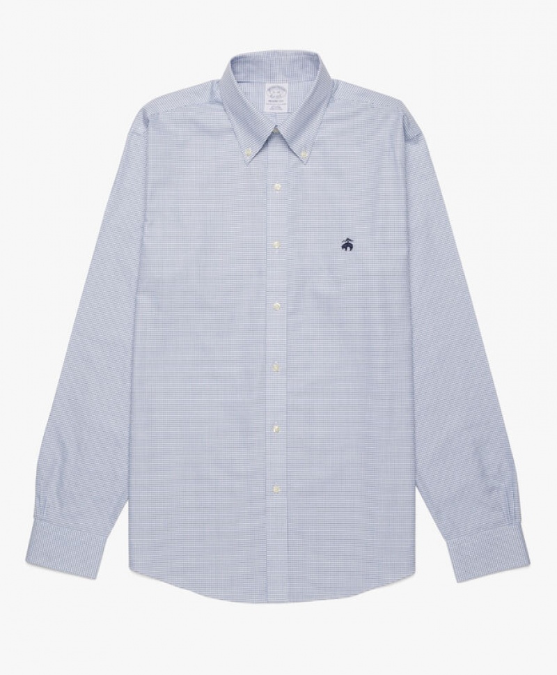 Grey Brooks Brothers Regular Fit Blue Non-Iron Button Down Men Shirts | XMG-920135