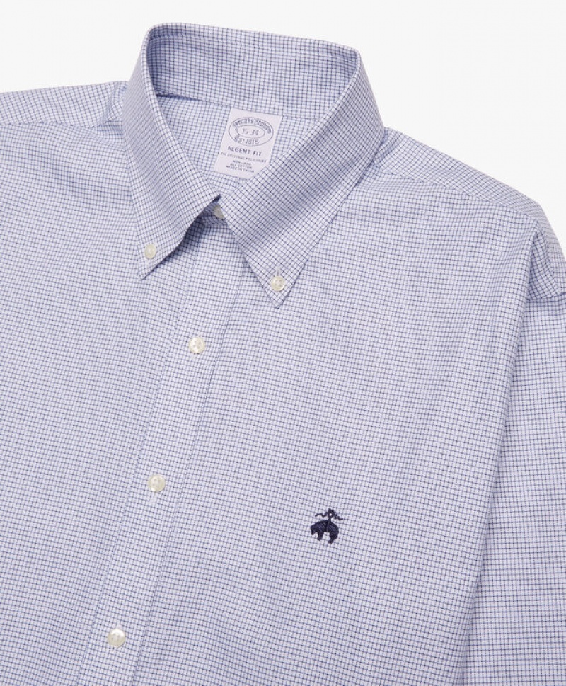 Grey Brooks Brothers Regular Fit Blue Non-Iron Button Down Men Shirts | XMG-920135