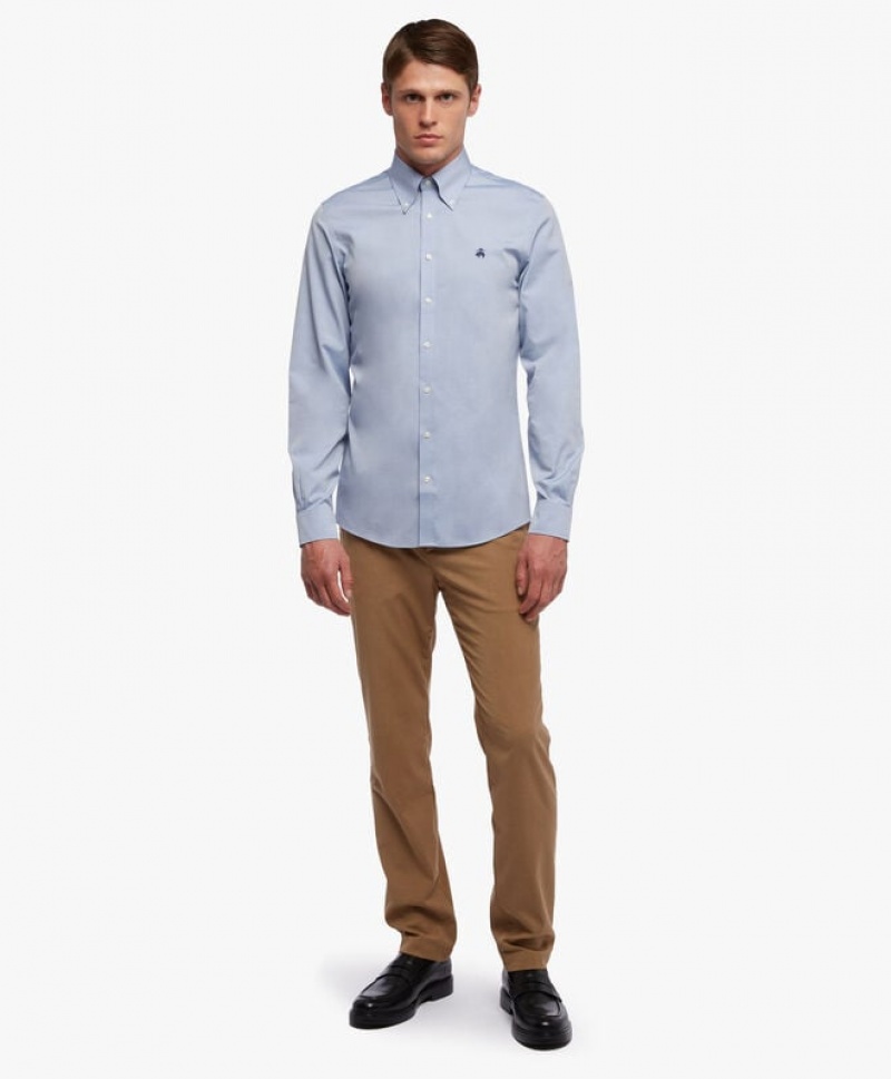 Grey Brooks Brothers Slim Fit Blue Non-Iron Button Down Men Shirts | ODT-420817