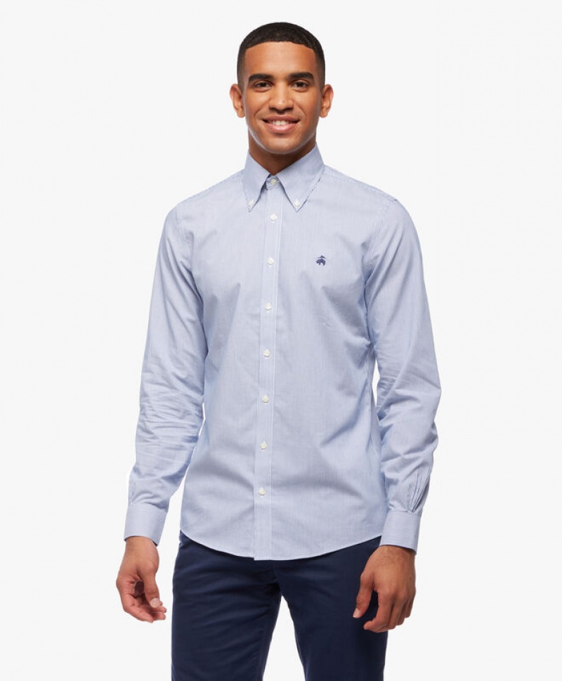 Grey Brooks Brothers Slim Fit Blue Non-Iron Button Down Men Shirts | MXH-246918