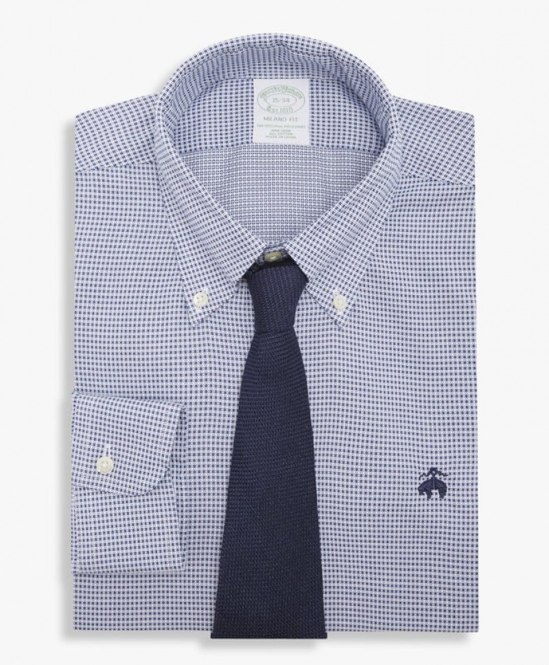 Grey Brooks Brothers Slim Fit Blue Non-Iron Button Down Men Shirts | HCE-607432