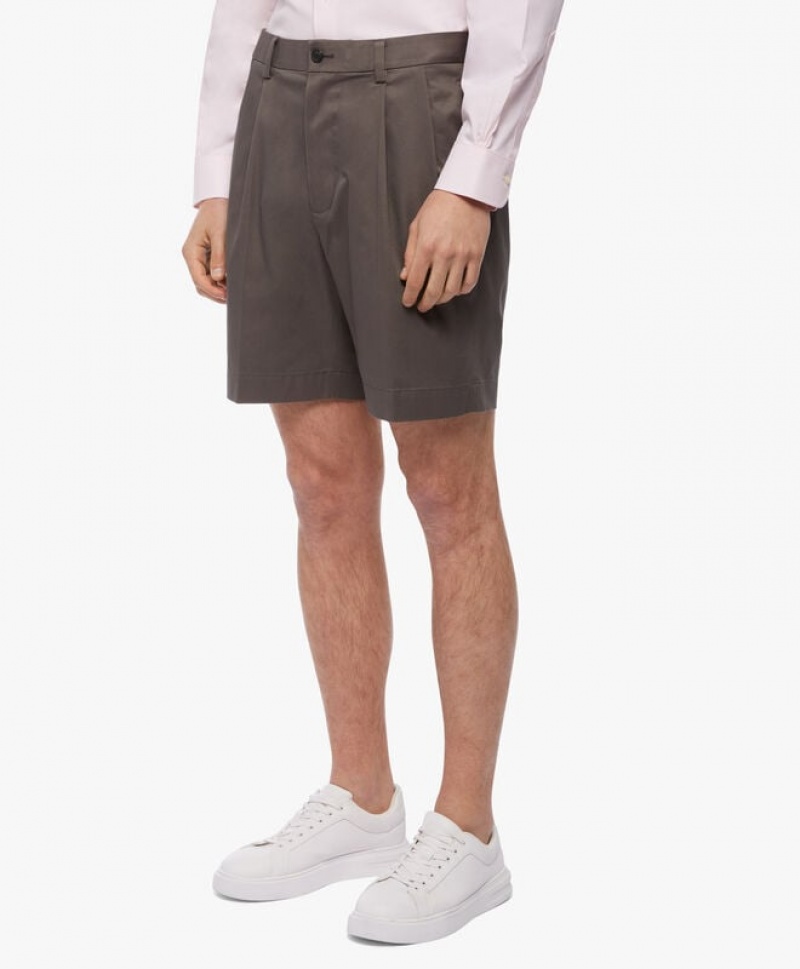 Grey Brooks Brothers Stretch Pleat Front Men Shorts | KSL-865940