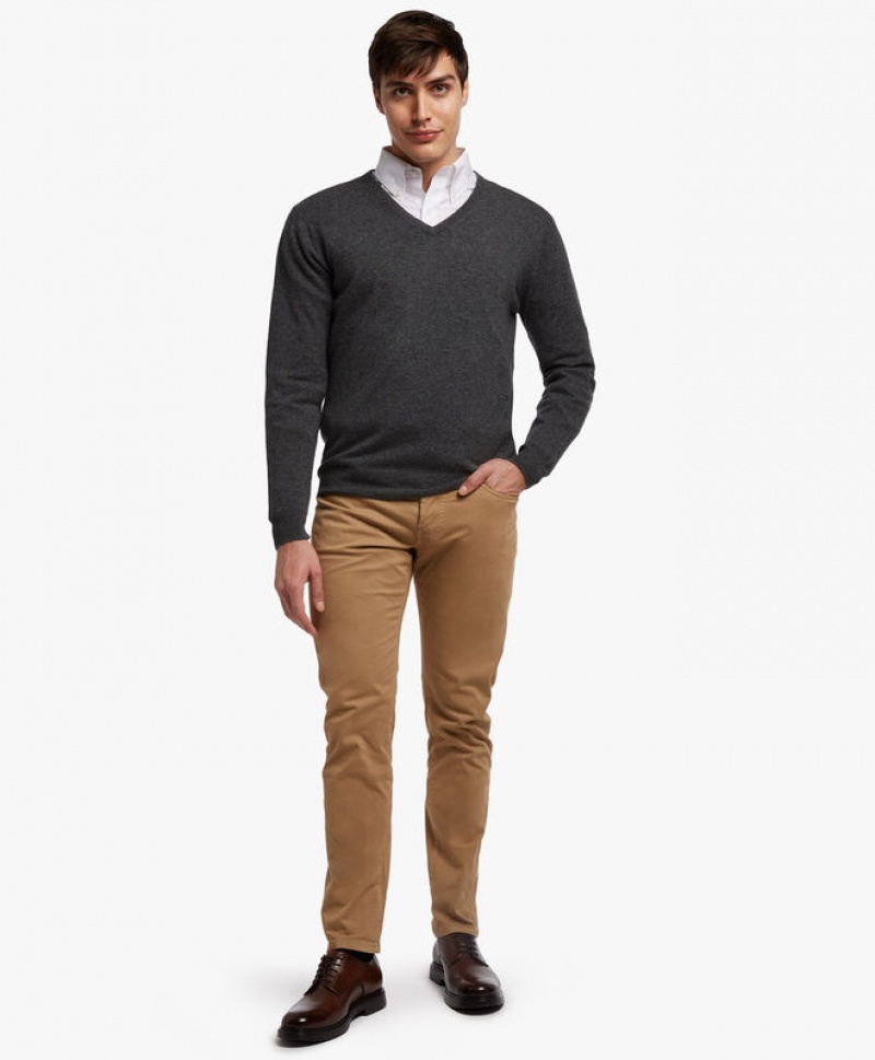 Grey Brooks Brothers Wool and Cashmere V-Neck Men Sweaters | QBK-610385