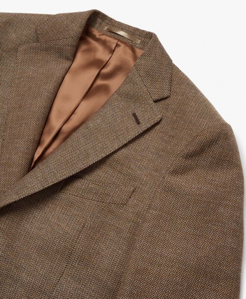 Khaki Brooks Brothers Herringbone Pattern Sport Men Blazers | HNP-614925