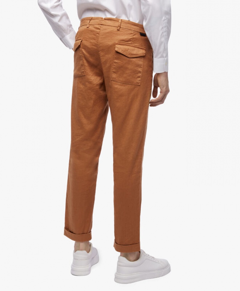 Khaki Brooks Brothers Stretch Cotton-Linen Chinos Men Casual Pants | GZT-291768