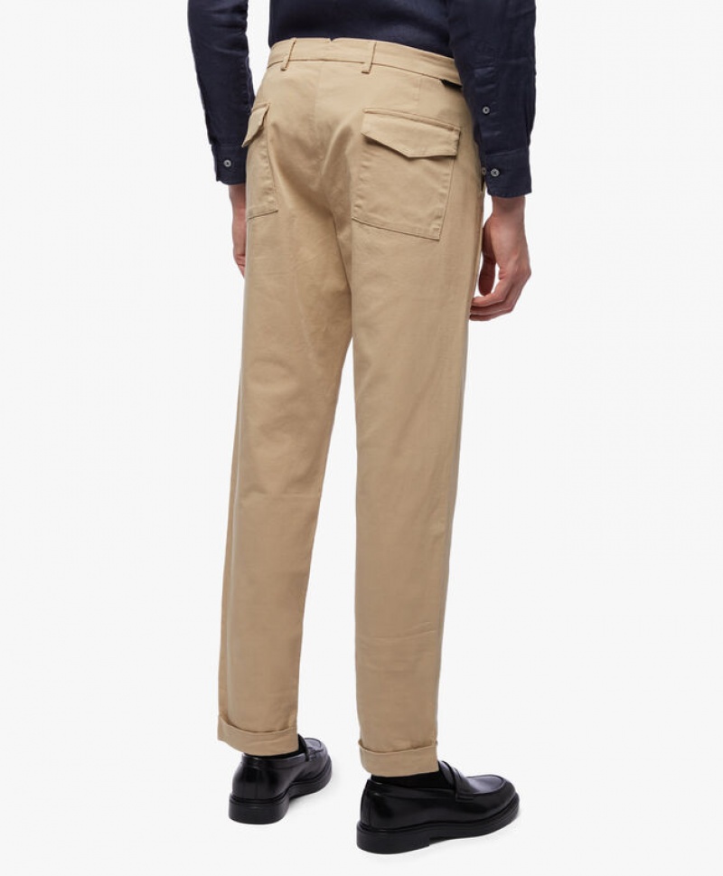 Khaki Brooks Brothers Stretch Cotton Chinos Men Casual Pants | DOU-836247