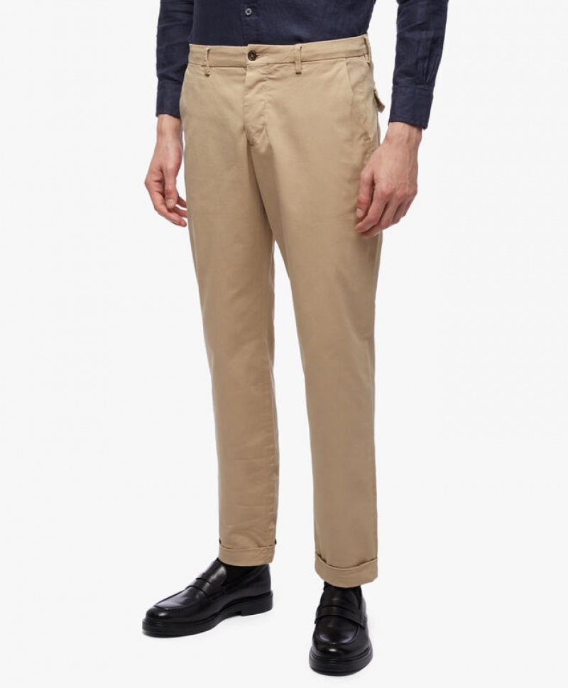 Khaki Brooks Brothers Stretch Cotton Chinos Men Casual Pants | DOU-836247