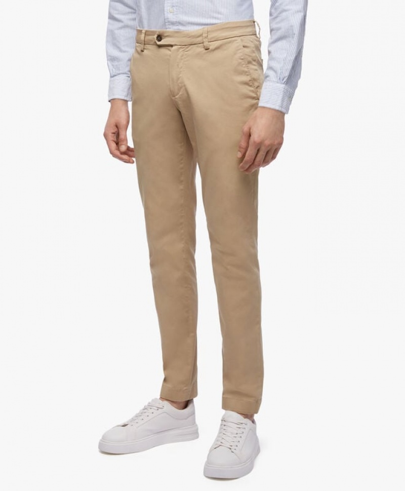 Khaki Brooks Brothers Stretch Cotton Chinos Men Casual Pants | PLF-437615