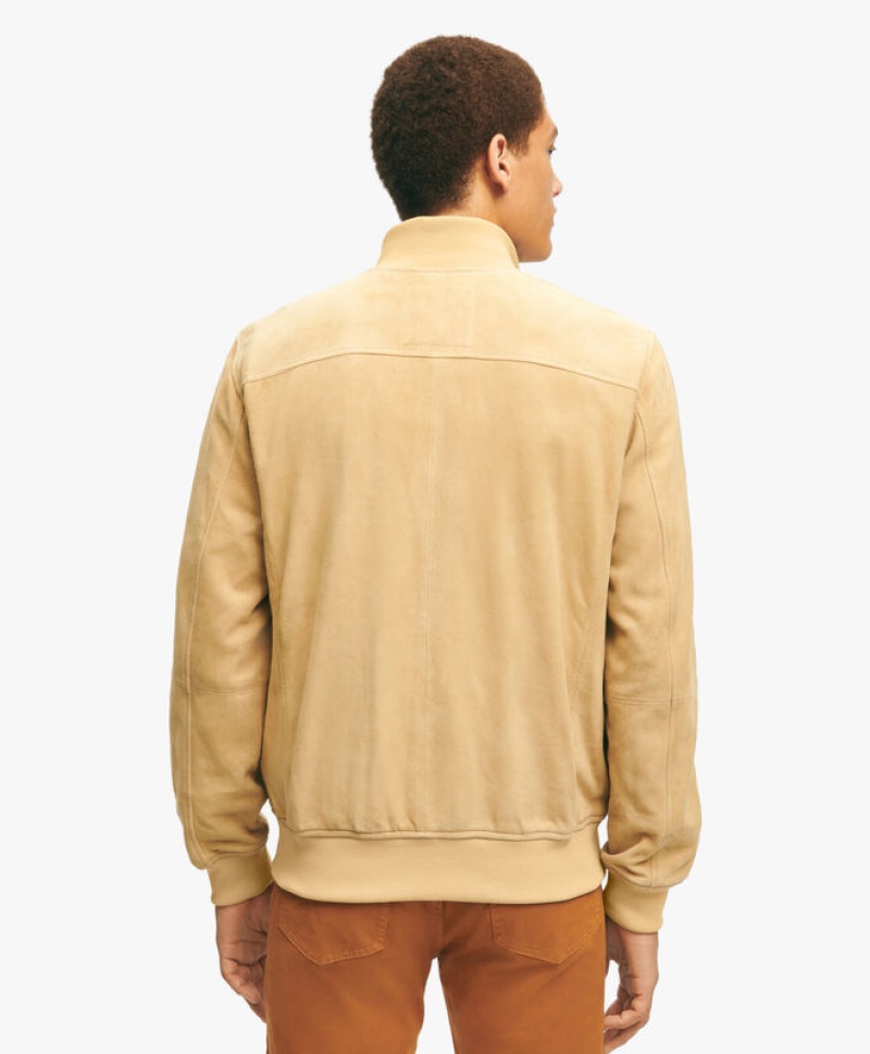 Khaki Brooks Brothers Sueded Leather Men Jackets | MWG-957263