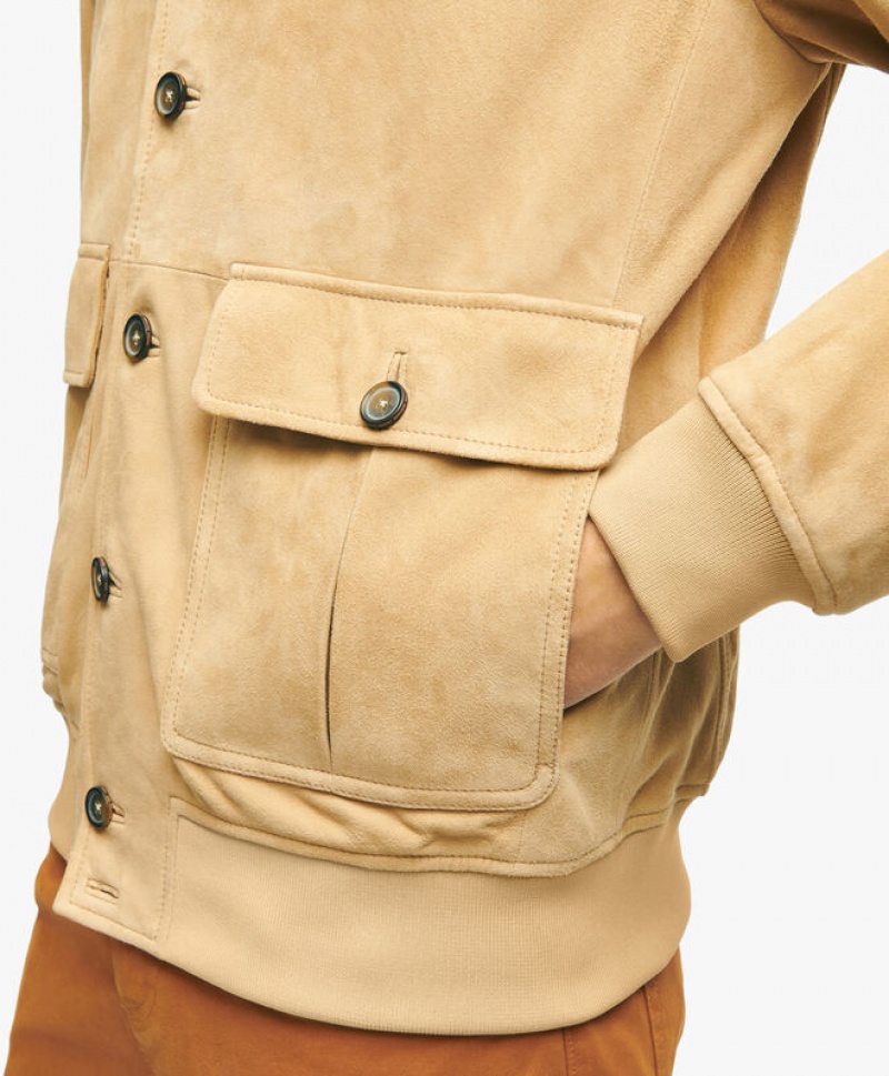 Khaki Brooks Brothers Sueded Leather Men Jackets | MWG-957263