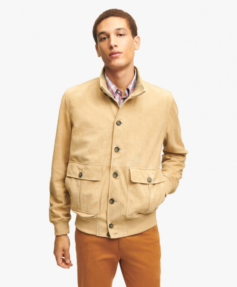 Khaki Brooks Brothers Sueded Leather Men Jackets | MWG-957263