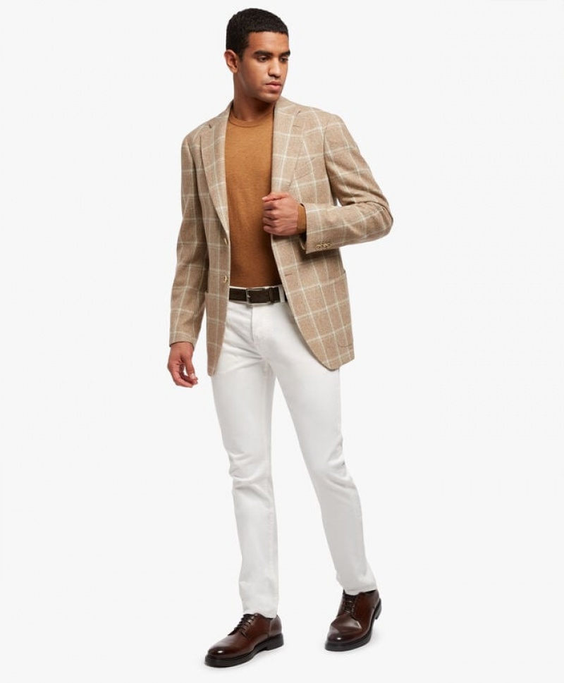 Khaki Brooks Brothers Virgin Wool and Cashmere-Blend Sport Men Blazers | QWU-452918