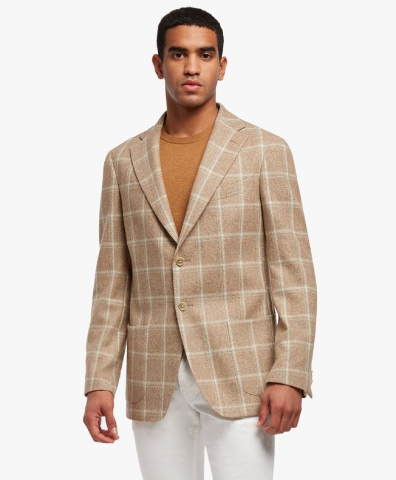 Khaki Brooks Brothers Virgin Wool and Cashmere-Blend Sport Men Blazers | QWU-452918