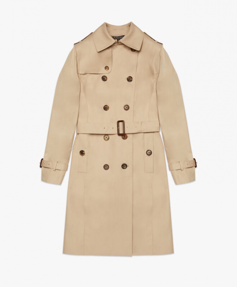 Khaki Brooks Brothers Water-Repellent Cotton Trench Women Coats | XJC-231579