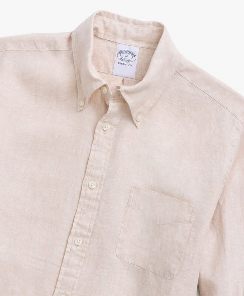 Light Beige Brooks Brothers Milano Slim-fit Irish Linen Men Shirts | NJB-086479