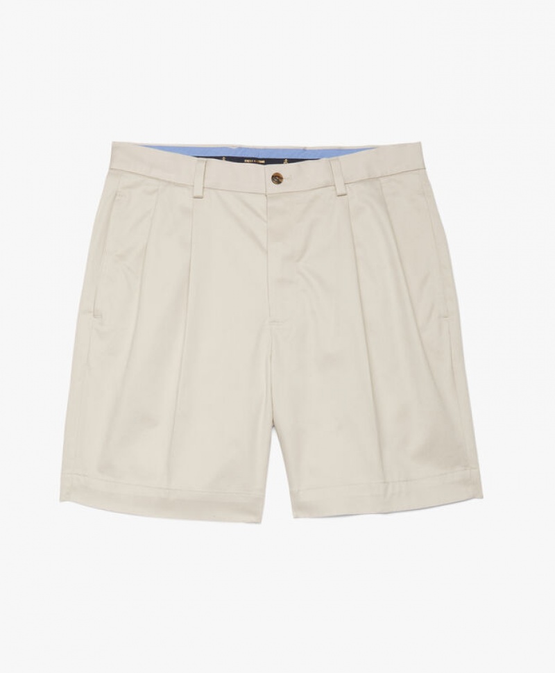 Light Beige Brooks Brothers Stretch Pleat Front Men Shorts | FNB-034815