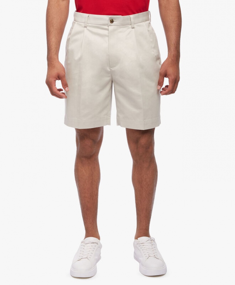 Light Beige Brooks Brothers Stretch Pleat Front Men Shorts | FNB-034815