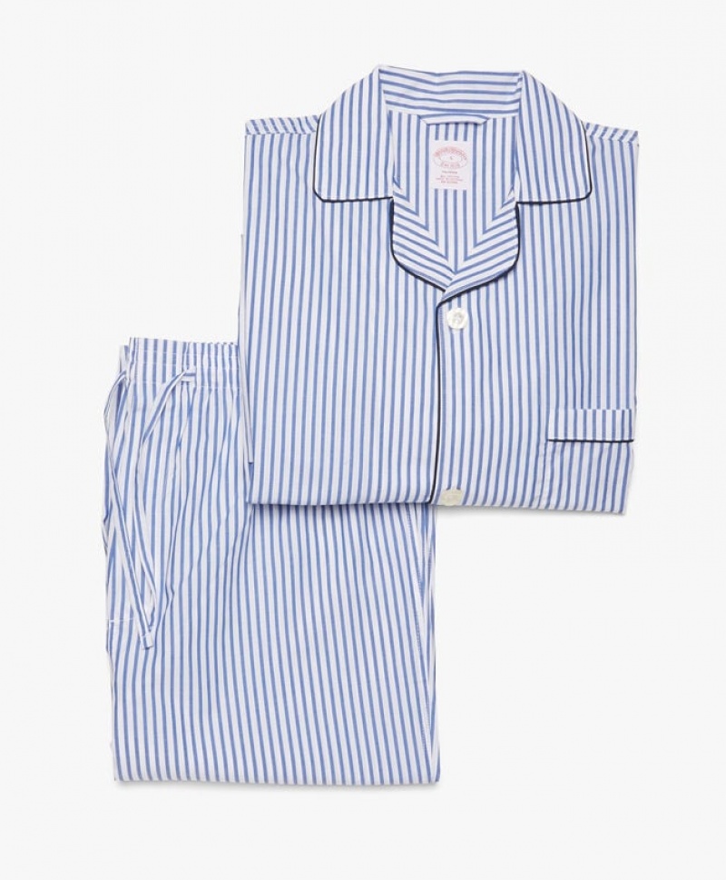 Light Blue Brooks Brothers Cotton Broadcloth Bengal Stripe Men Nightwear | TPO-312764