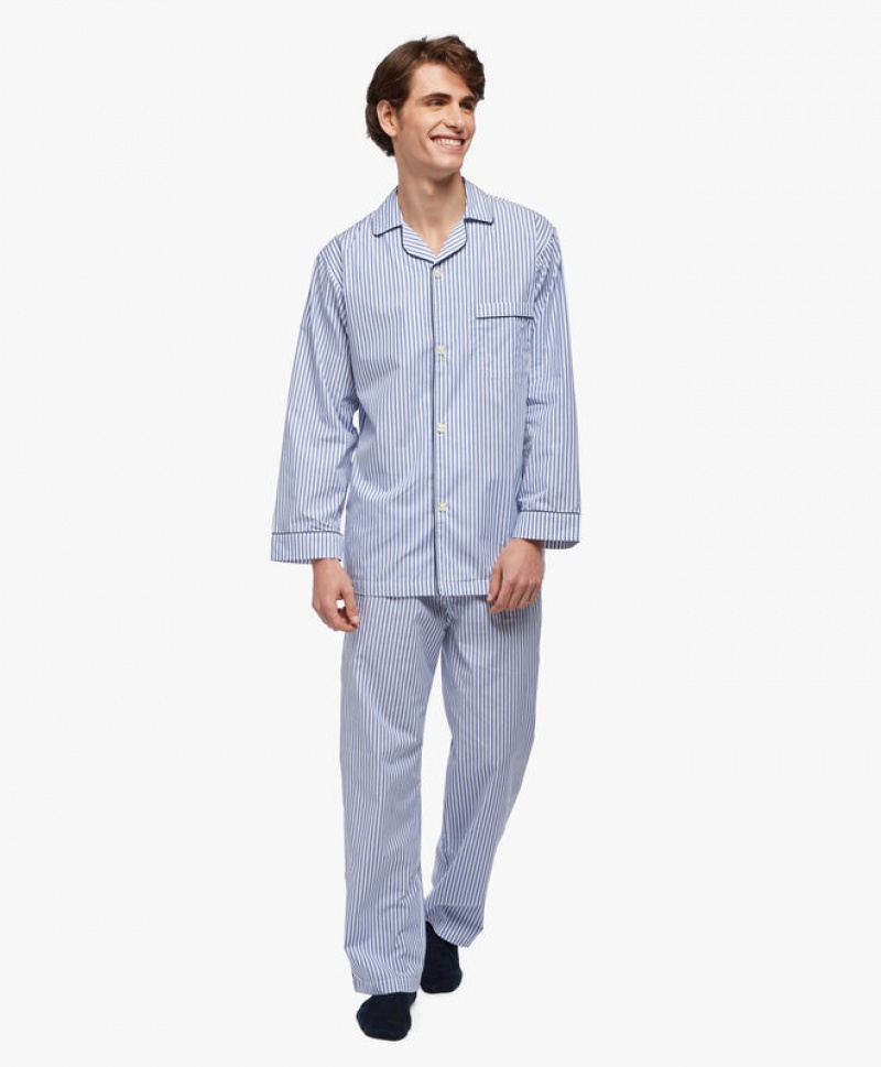 Light Blue Brooks Brothers Cotton Broadcloth Bengal Stripe Men Nightwear | TPO-312764