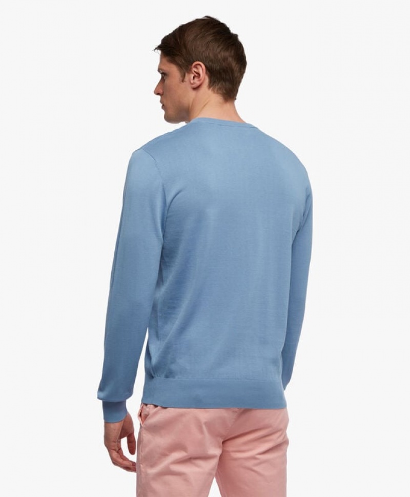 Light Blue Brooks Brothers Cotton V-Neck Men Sweaters | KNH-520486