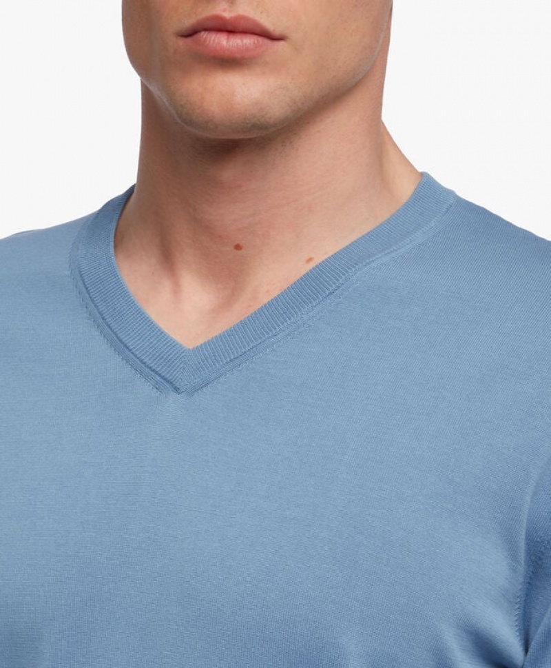 Light Blue Brooks Brothers Cotton V-Neck Men Sweaters | KNH-520486