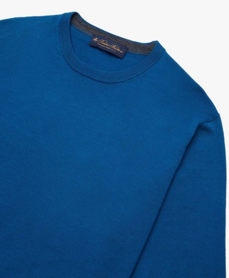 Light Blue Brooks Brothers Merino Wool Crew-Neck Men Sweaters | LUK-903716