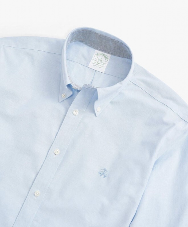 Light Blue Brooks Brothers Milano Slim-fit Non-Iron, Oxford Stretch, Button-Down Collar Men Shirts | QDU-951026