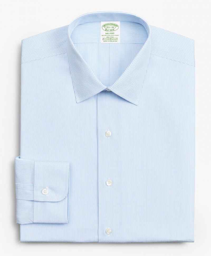 Light Blue Brooks Brothers Milano Slim-fit Non-iron, Poplin Stretch, Button-Down Collar Men Shirts | ERQ-672193