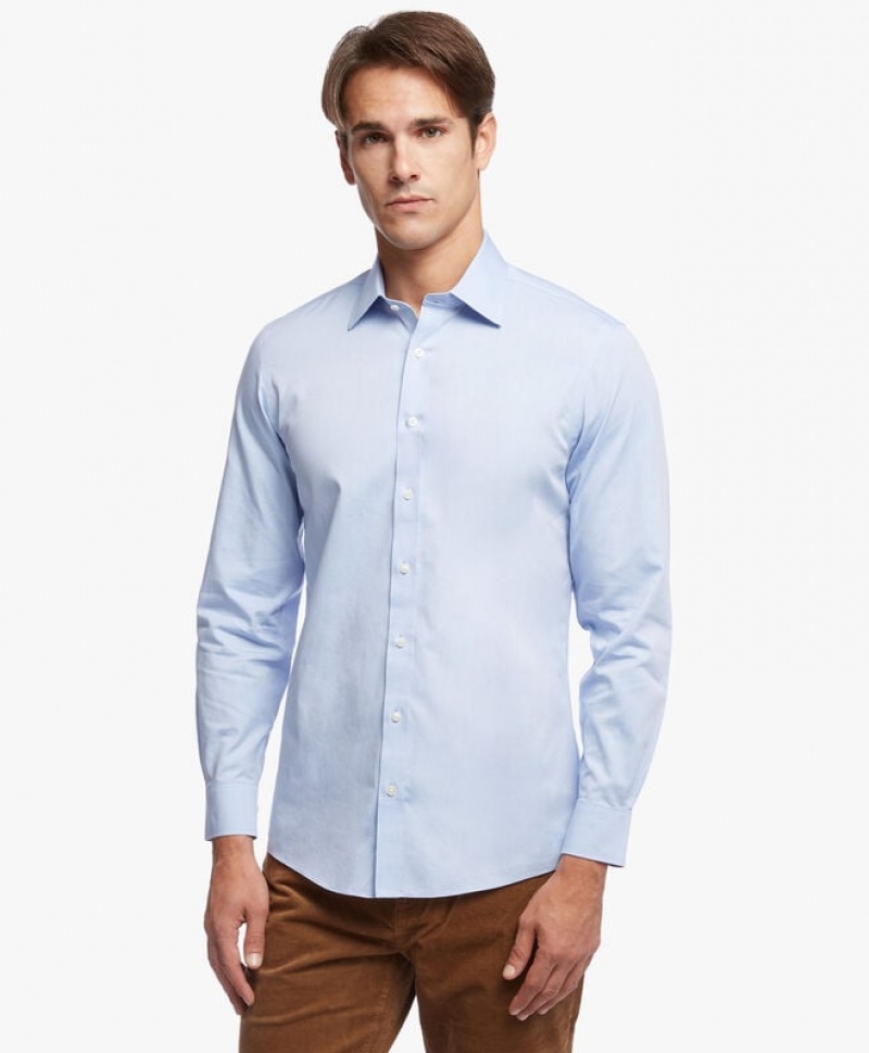 Light Blue Brooks Brothers Milano Slim-fit Non-iron, Pinpoint, Ainsley Collar Men Shirts | GJC-368017