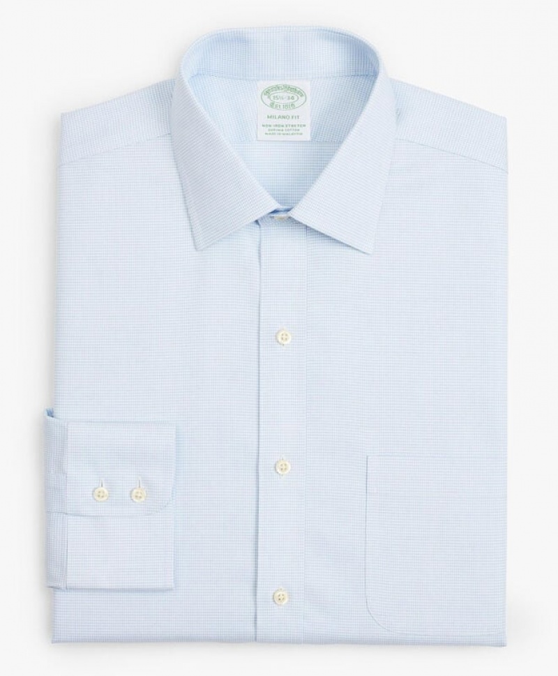 Light Blue Brooks Brothers Milano Slim-fit Non-iron, Twill, Ainsley Collar Men Shirts | AYF-236017