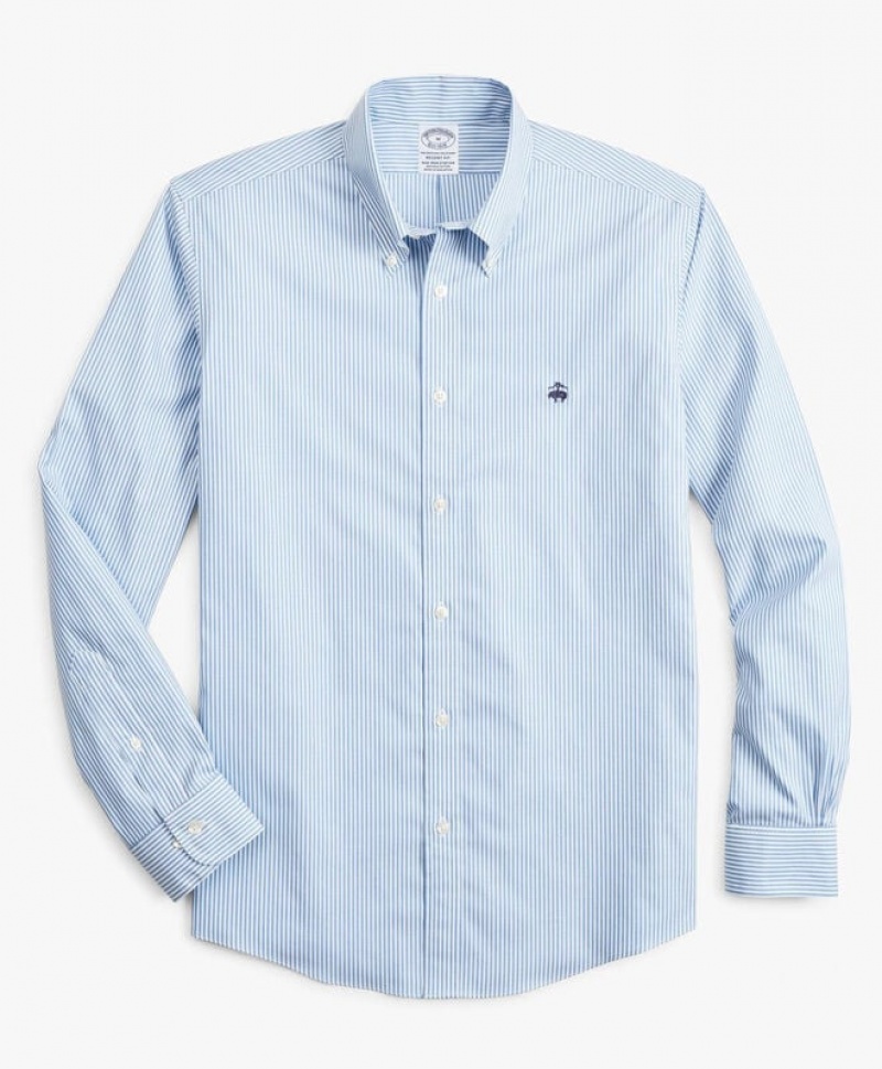 Light Blue Brooks Brothers Regent Regular-fit Non-iron, Pinpoint, Button-Down Collar Men Shirts | GST-018457