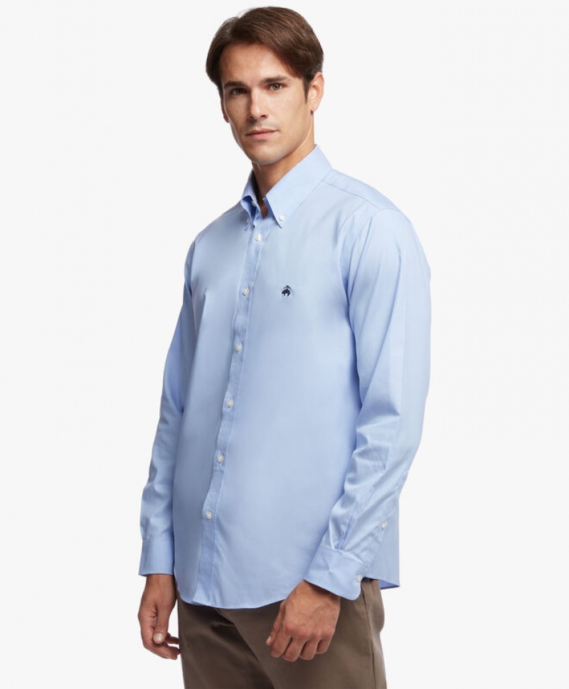 Light Blue Brooks Brothers Regent Regular-fit Non-iron, Pinpoint, Button-Down Collar Men Shirts | YWE-653490