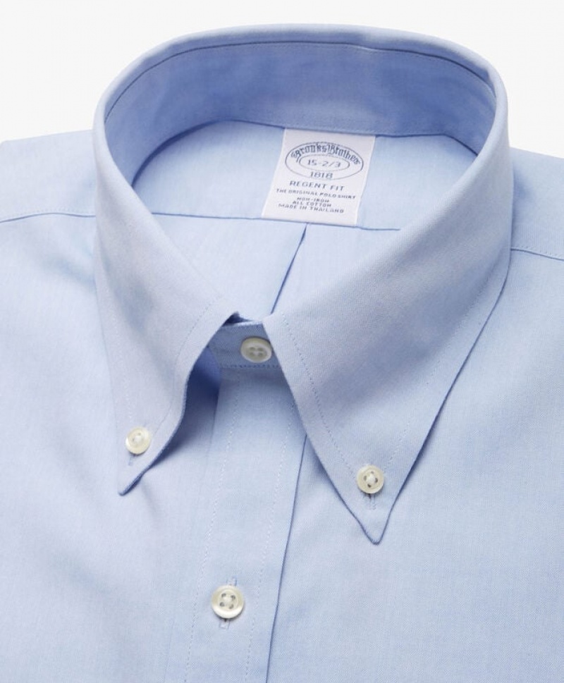 Light Blue Brooks Brothers Regent Regular-fit Non-iron, Pinpoint, Button-Down Collar Men Shirts | QKE-067394