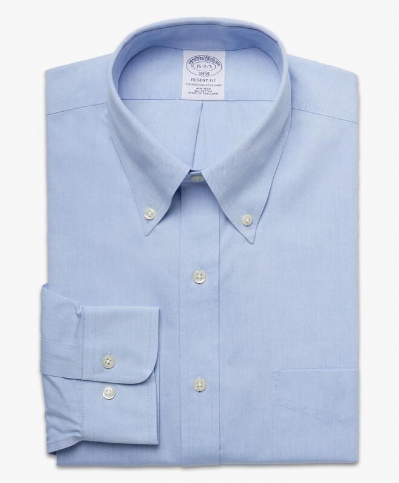 Light Blue Brooks Brothers Regent Regular-fit Non-iron, Pinpoint, Button-Down Collar Men Shirts | QKE-067394