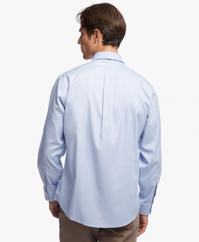 Light Blue Brooks Brothers Regent Regular-fit Non-iron, Pinpoint Stretch, Button-Down Collar Men Shirts | IXJ-286735