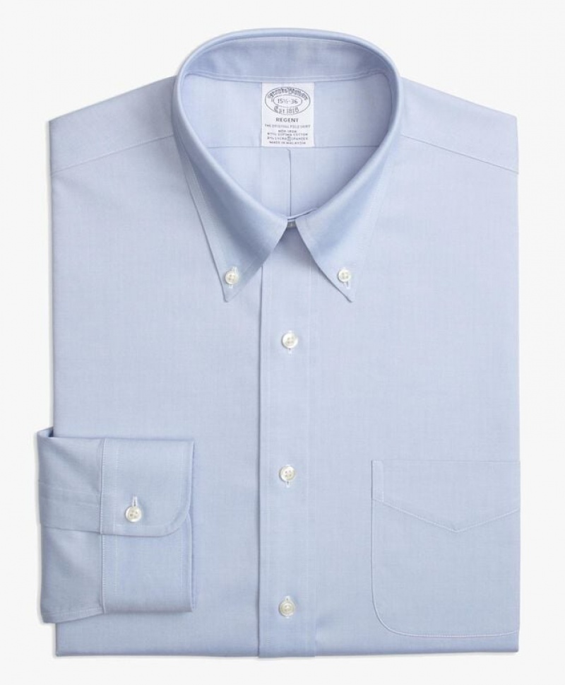 Light Blue Brooks Brothers Regent Regular-fit Non-iron, Pinpoint Stretch, Button-Down Collar Men Shirts | IXJ-286735