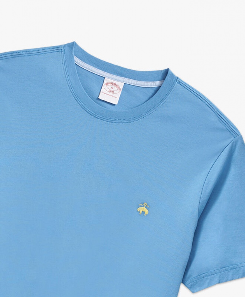 Light Blue Brooks Brothers Washed Supima Cotton Logo Crewneck Men T-shirts | WMX-386597