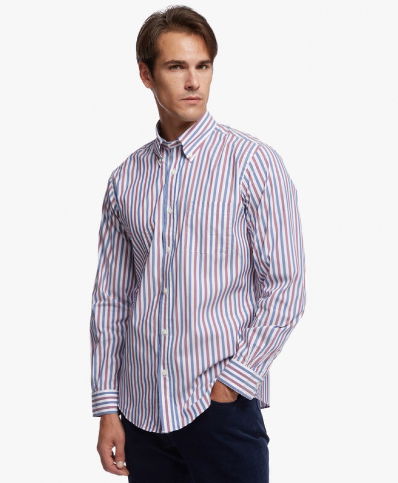 Light Blue / Red Brooks Brothers Regent Regular-fit, BrooksStretch Performance Series Men Shirts | XLZ-024935