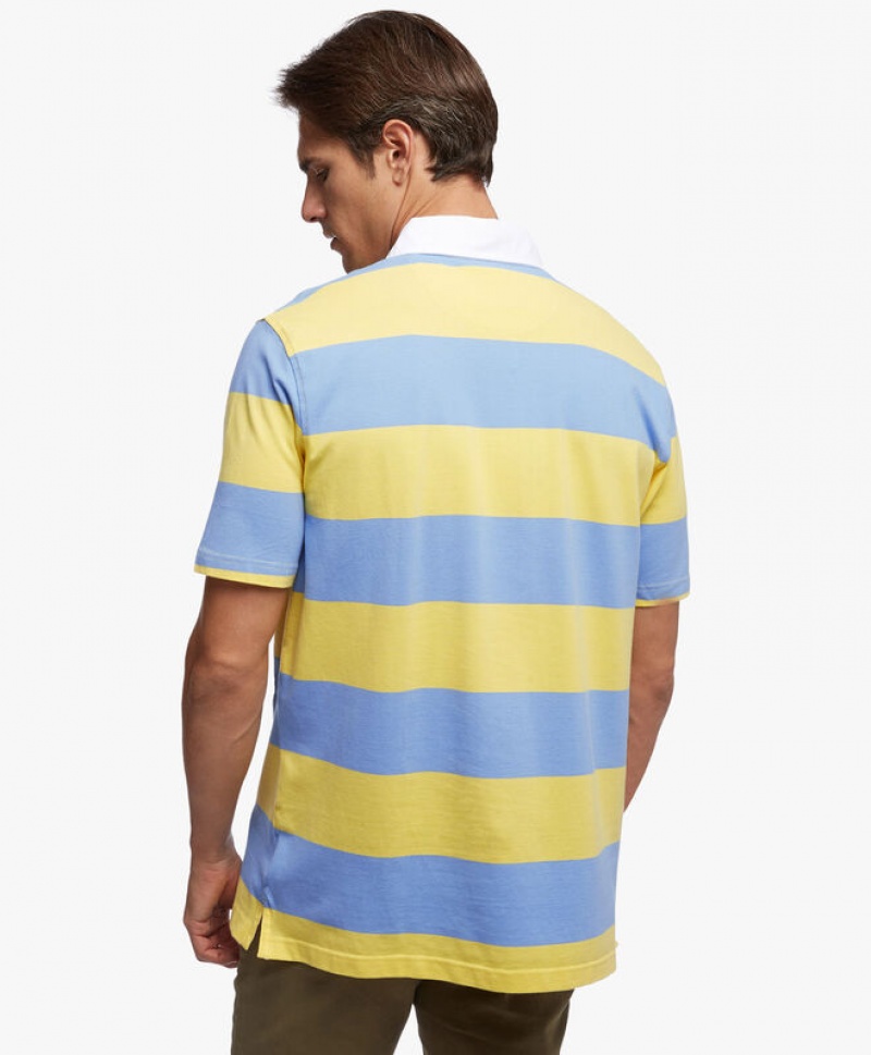 Light Blue / Yellow Brooks Brothers Slim-fit Rugby Stripe Stretch Pique Men Polo | IXW-598106