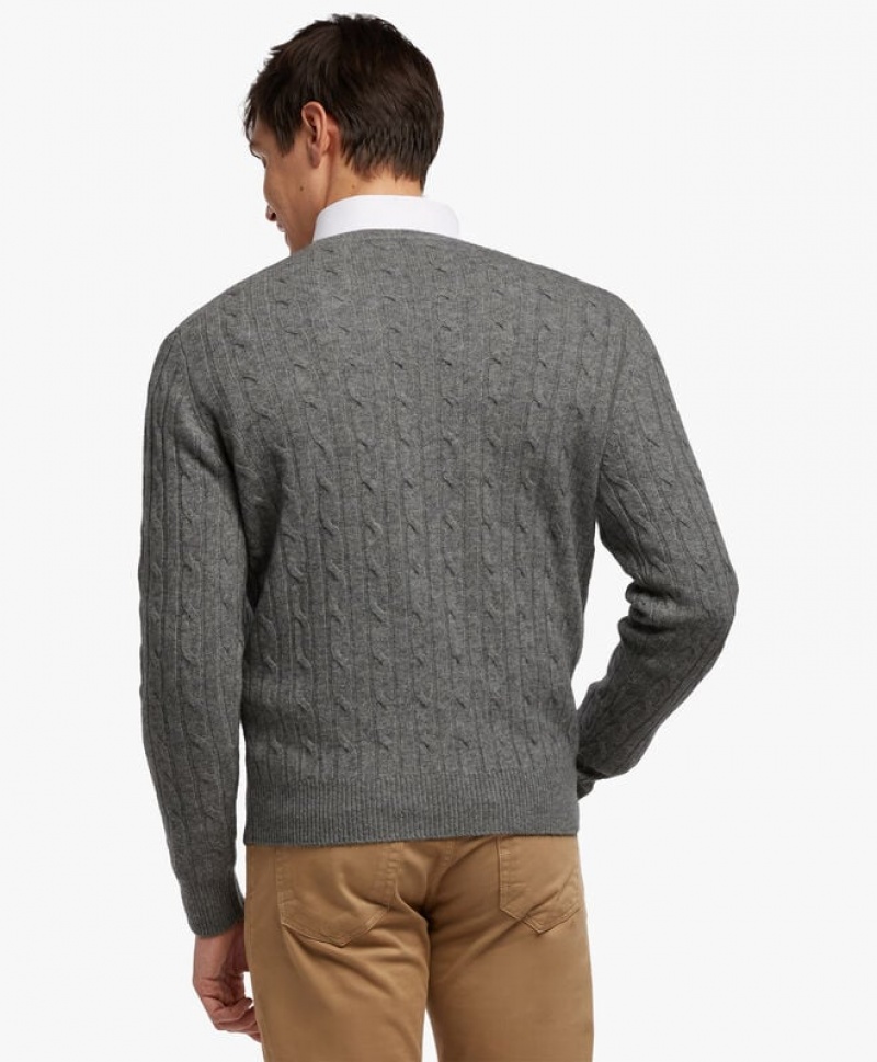 Light Grey Brooks Brothers Cable-Knit Crew-Neck Men Sweaters | KDQ-904738