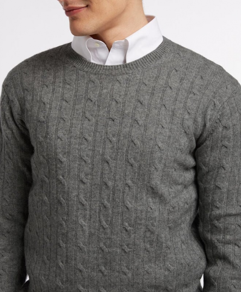 Light Grey Brooks Brothers Cable-Knit Crew-Neck Men Sweaters | KDQ-904738