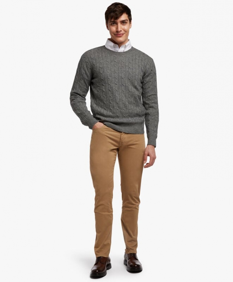 Light Grey Brooks Brothers Cable-Knit Crew-Neck Men Sweaters | KDQ-904738