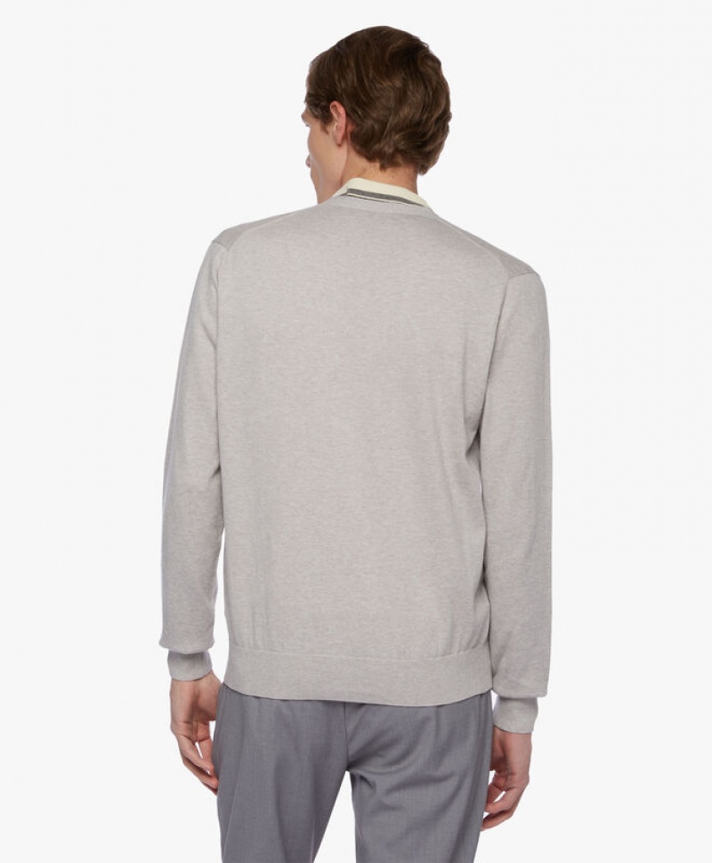 Light Grey Brooks Brothers Cotton and Cashmere Men Cardigan | MLE-490381